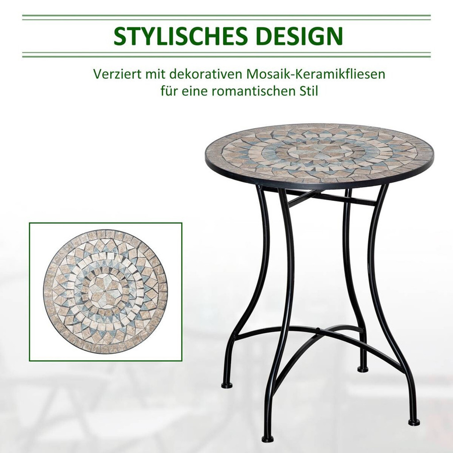 Outsunny Gartentisch aus Metall mit Keramikplatte in geometrischem Design, Höhe: 71 cm, Breite: 60 cm, Tiefe: 60 cm - Bild 3