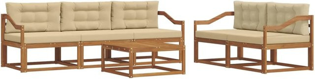 vidaXL Outdoor-Sofagarnitur 6-teilig aus Akazienholz mit Kissen in Natur und Beige - Bild 1