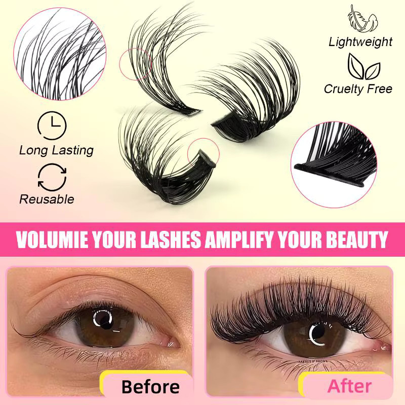 HNKMP 3D Faux Mink Cluster Wimpern-Set, Einzelne Volumen-Wimpern, Gemischte Farben - Bild 4