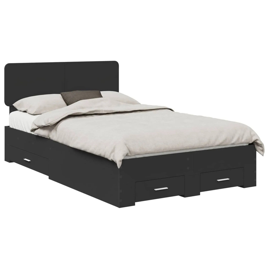 vidaXL Bettrahmen mit Kopfteil und Schubladen in Schwarz Matt aus Holzwerkstoff B/T/H: 135 x 190 x 90 cm - Bild 2