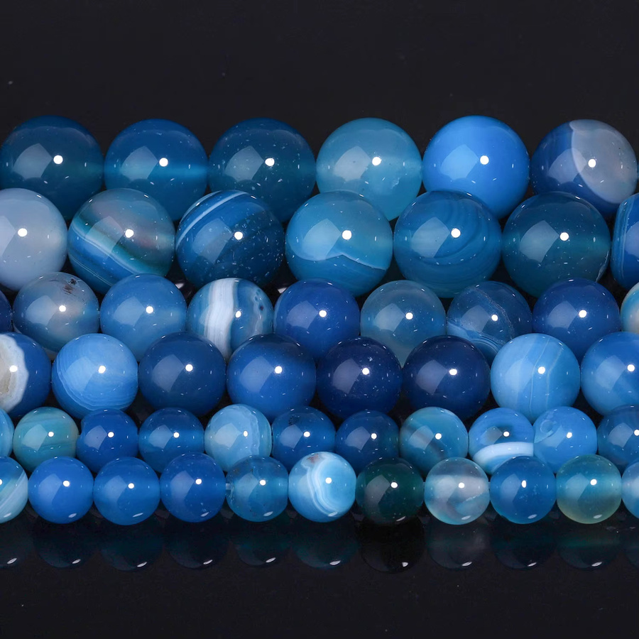 AOHAYOOMQ Perlen Naturstein Blau Streifen Achat, 4-12mm, Rund - Bild 2