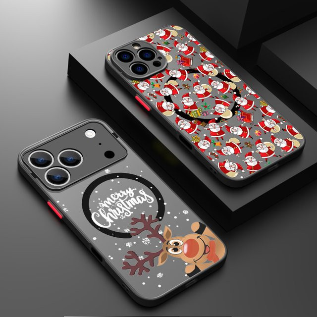 YISHANGOU Magnetische Handyhülle mit Weihnachtsmuster für iPhone 17e 17 16 15 Pro Max 14 13 12 Pro 11 16 Plus 16e Stoßfeste Acryl-Matte-Abdeckung in Multicolour - Bild 1