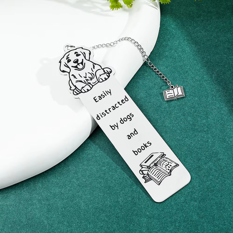 Edelstahl-Lesezeichen mit Hunde-Motiv und Metallanhänger in Silber - Bild 3