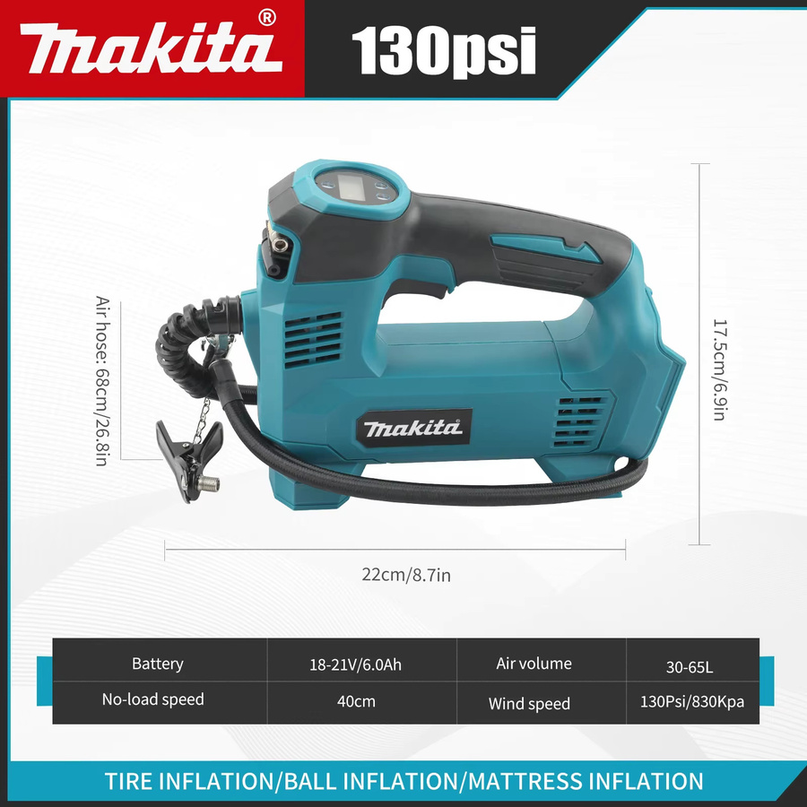 Makita Tragbare Akku Luftpumpe 18V Kabelloser Kompressor in Blau für Autoreifen und Motorräder - Bild 2
