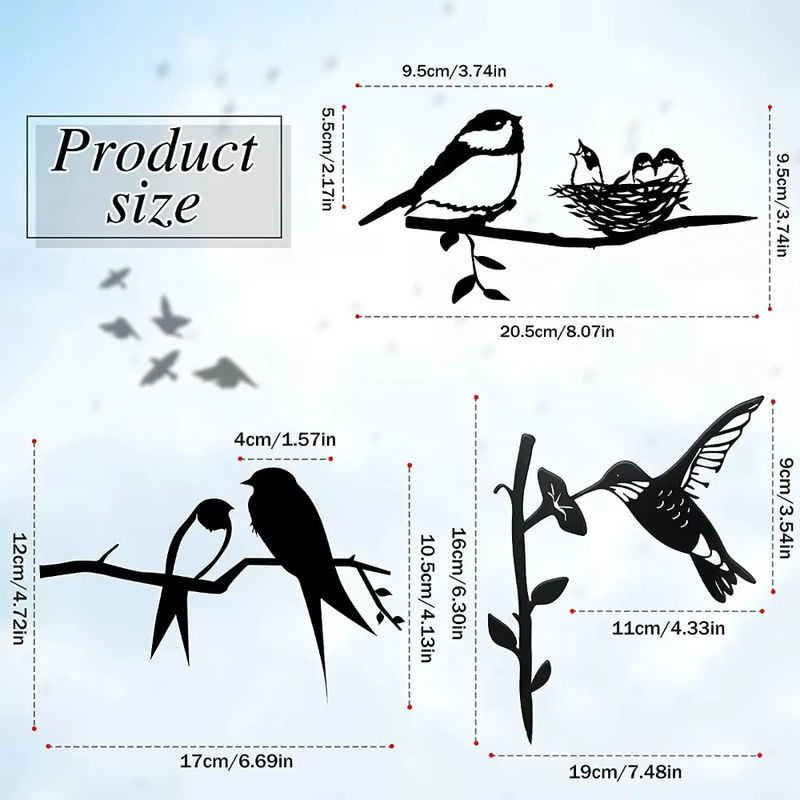 3er Set Metall Vogel Silhouette Wandkunst CIFBUY in Schwarz als Wanddekoration aus Eisen - Bild 2