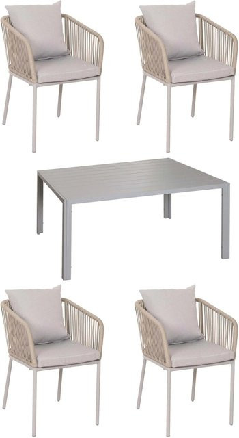 Gartengarnitur MCW N41 Sitzgruppe aus Alu mit Seilgeflecht und Kissen in Grau, Tisch und 4 Stühle, B/T/H: 140 x 80 x 72 cm - Bild 2