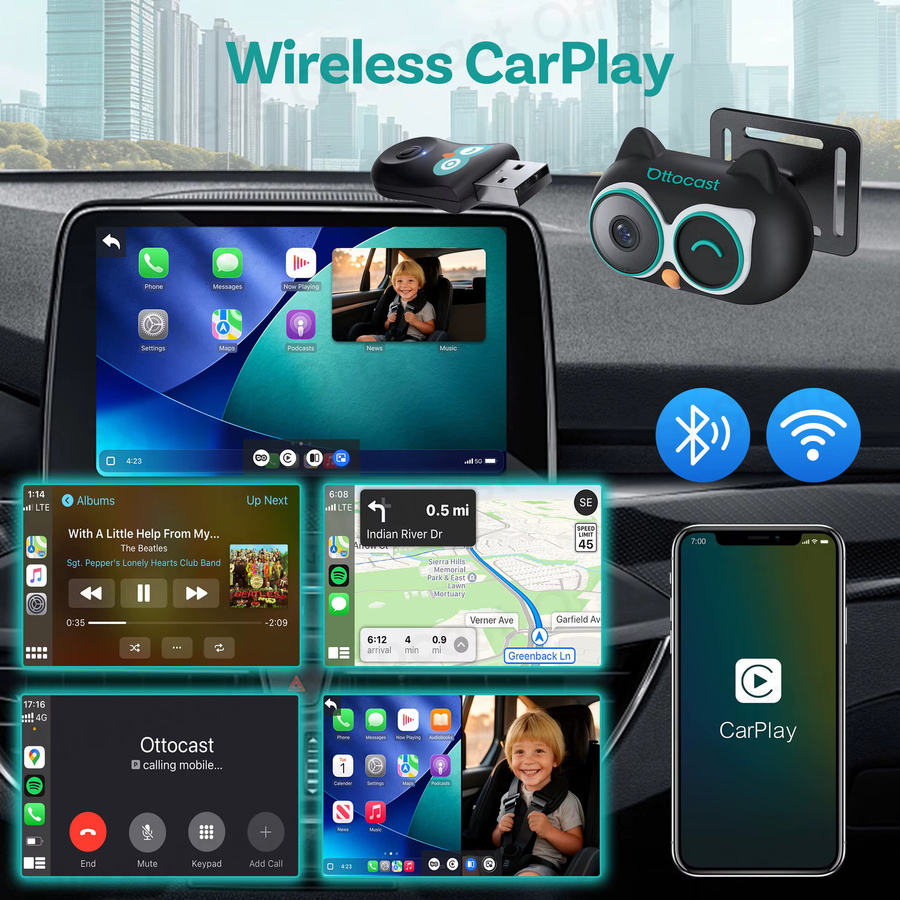 Ottocast Cabin Care Adapter Drahtlose CarPlay Auto HD Kamera in Schwarz für Hyundai Benz Audi Chevrolet Kia - Bild 3