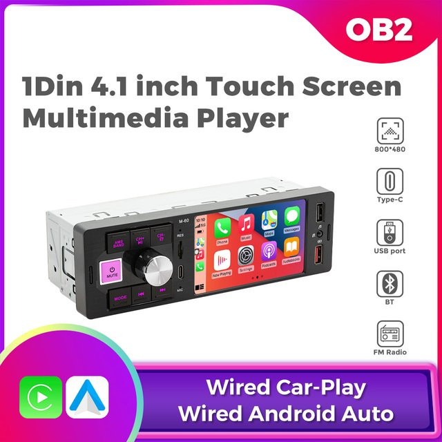 NAVIFANS Carplay Android Auto Multimedia Auto MP5 Player mit 4,1 Zoll HD Touchscreen, Bluetooth, USB und FM in Schwarz - Bild 1