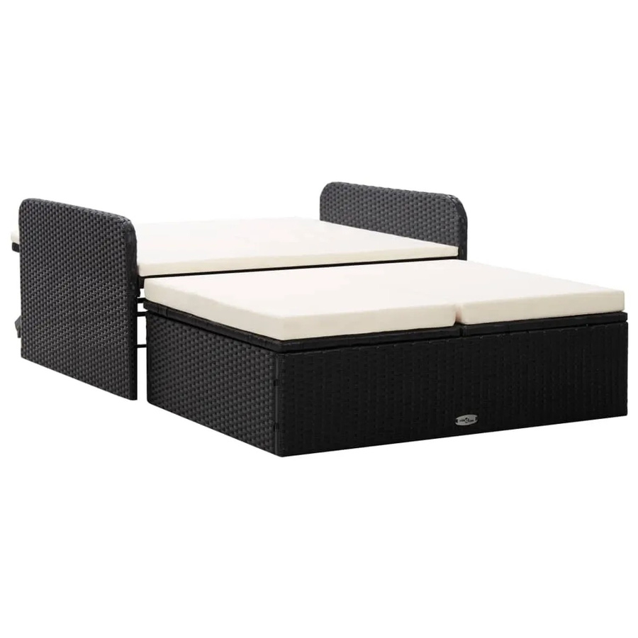 vidaXL 2-tlg Garten-Lounge-Set Modell 6 aus Poly Rattan in Schwarz mit Sitzkissen und Fußstütze - Bild 2