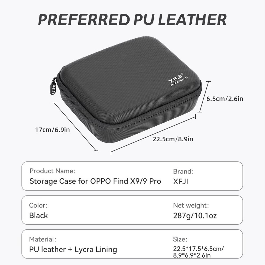 XFJI Aufbewahrungstasche aus PU-Leder in Schwarz, sturzsichere Hartschalen-Handtasche für das Zubehör deines OPPO Find X9 oder OPPO Find X9 Pro - Bild 3