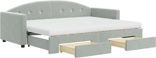 vidaXL Tagesbett ausziehbar mit Schubladen in Hellgrau aus Samt B/T/H: 80 x 200 x 90 cm - Bild 1