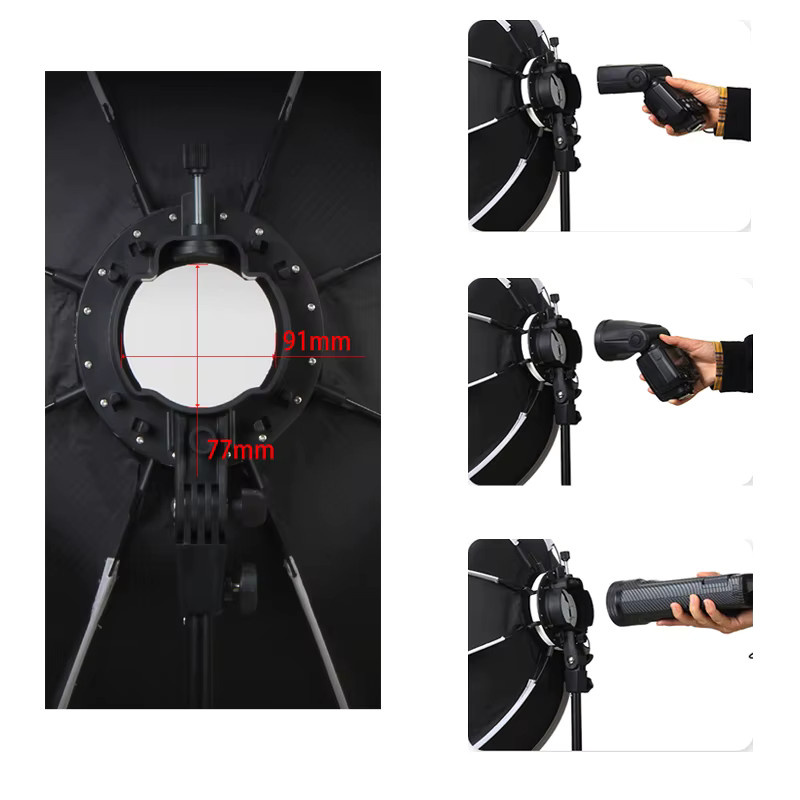 Triopo Universal Outdoor Regenschirm Octagon Softbox mit Wabengitter in Schwarz für Godox V1 AD200 und Yongnuo 560, 90 cm - Bild 3