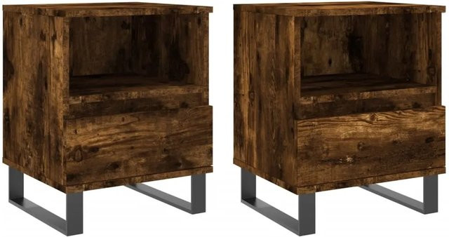 vidaXL Nachttische 2er Set Räuchereiche Modern B/T/H: 40 x 35 x 50 cm - Bild 1