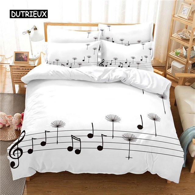 Musik-Bettwäsche-Set mit 3D-Digitaldruck, weißes Microfaser-Bettwäsche-Set mit Bettbezug und Kissenbezug, B/H: 140 x 210 cm - Bild 1