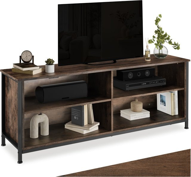 tectake Sideboard Industrial Style in Braun mit 4 offenen Fächern und Kabelaussparungen, B/T/H: 147 x 41 x 60,5 cm - Bild 1