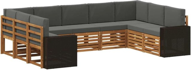 vidaXL Ecksofa Set in L-Form aus Akazienholz und Anthrazit Polyester mit Kissen und Armlehnen - Bild 1