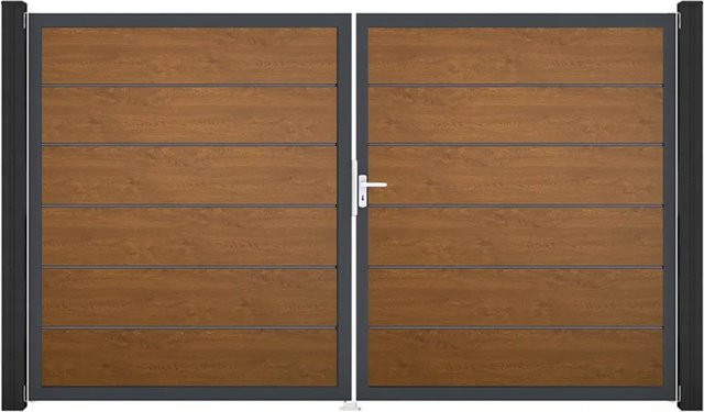 GroJa Tor Basicline Premium 2-flügelig Golden Oak B/H: 306 x 180 cm DIN Rechts - Bild 1