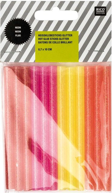 Rico Design Heißklebesticks Neon Glitter Multicolor, 12 Stück, Durchmesser: 0,7 cm, Länge: 10 cm - Bild 1