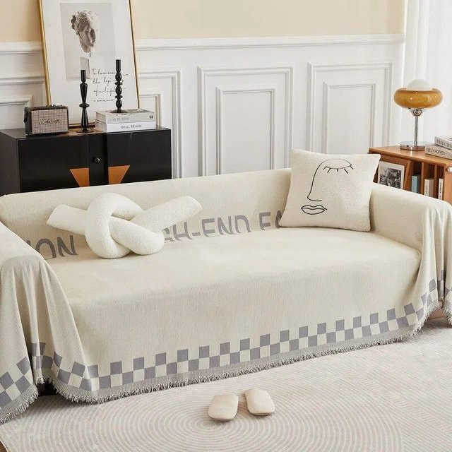 Rutschfeste Chenille Sofadecke in Weiß, multifunktionale und kratzfeste Stoffabdeckung für dein Wohnzimmer, B/B: 180 x 180 cm - Bild 1