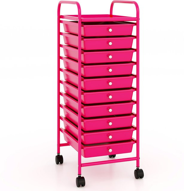 GOFLAME Rollwagen mit 10 stapelbaren Schubladen in Pink für das Badezimmer - Bild 1