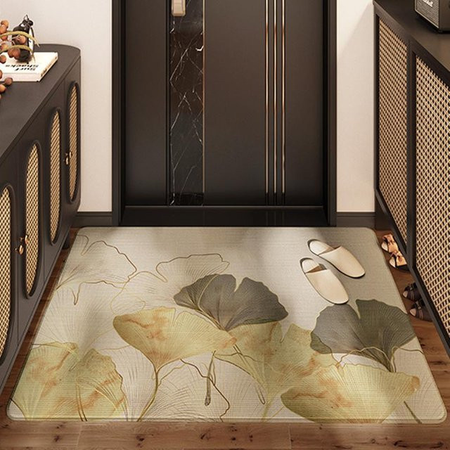 Nordic Blume Luxus Fußmatte aus Samt in Schwarz und Beige, florales Design, B/T: 80 x 120 cm - Bild 1