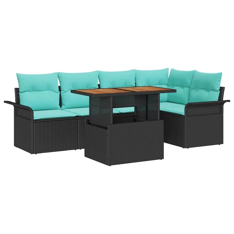 vidaXL Garten-Sofa-Set aus Poly-Rattan mit Speicherfunktion, 6-teilig, Schwarz und Türkis - Bild 2