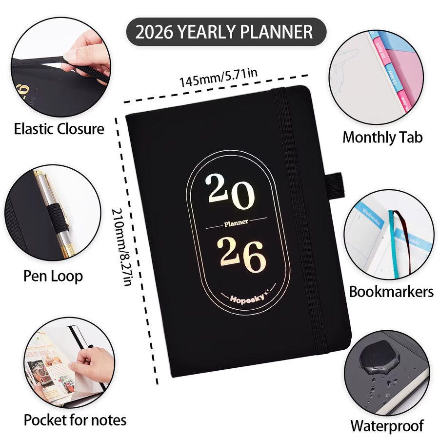 Dot Ding 2026 Planer A5 in Pink mit Wochen-, Monats- und Tagesansicht, Hardcover Agenda-Tagebuch für Büro und Studium - Bild 2