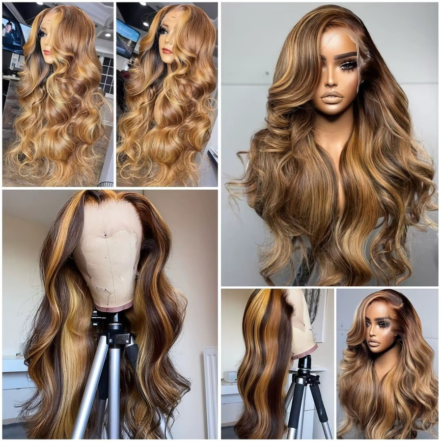 TTSMINS Perücke, Honigblondes Echthaar, Ombre Deep Wave, 30 Zoll - Bild 5