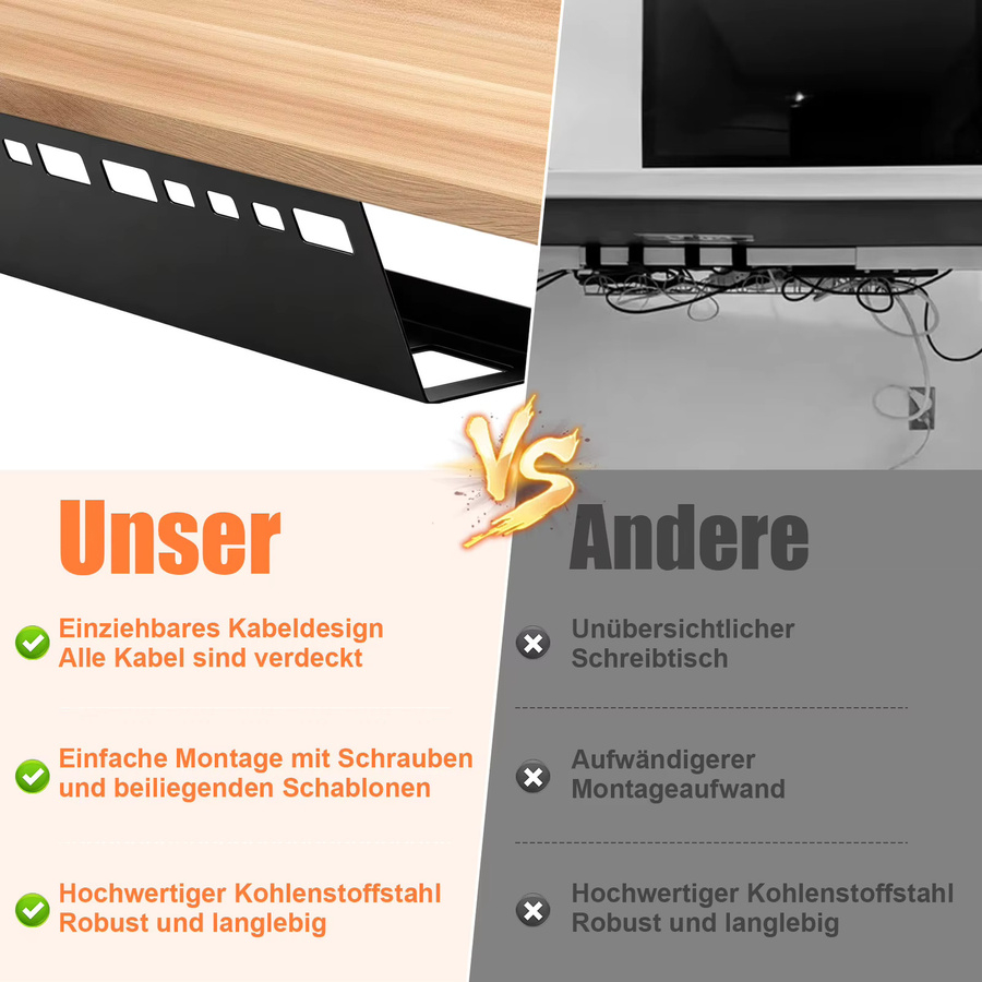 Kabelmanagement-Ablage aus robustem Stahl zur Untertischmontage in Schwarz mit Schraubbefestigung und Kabelbindern für deinen Büro-Computertisch - Bild 5