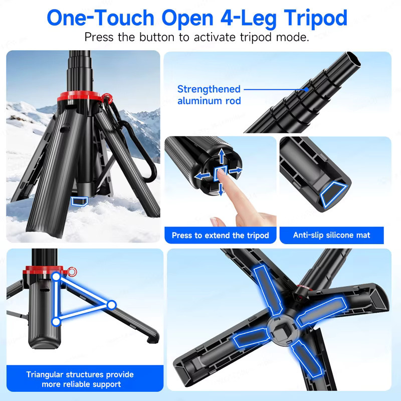 TOKQI Magnetischer Handyhalter Mini-Selfie-Stick mit 360 Grad Einstellung und Bluetooth Fernbedienung für iPhone und Android in Schwarz - Bild 3