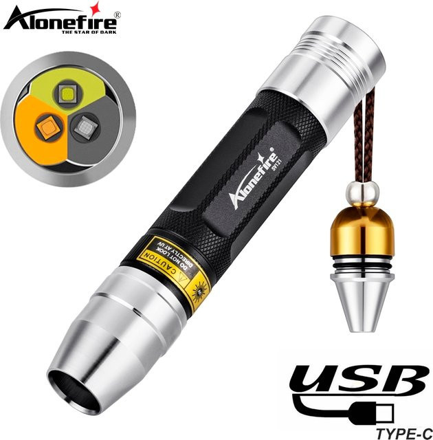 Alonefire 3in1 Taschenlampe mit Hellgelb- und UV-Licht, USB wiederaufladbar, zur Erkennung von Schmuck, Jade, Steinen, Haustierflecken und Erzen - Bild 1