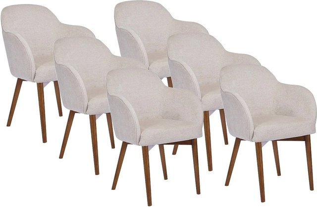 Vente-unique Stuhl Modinia in Creme mit Armlehnen aus Strukturstoff und Kautschukholz, Breite: 58 cm - Bild 1