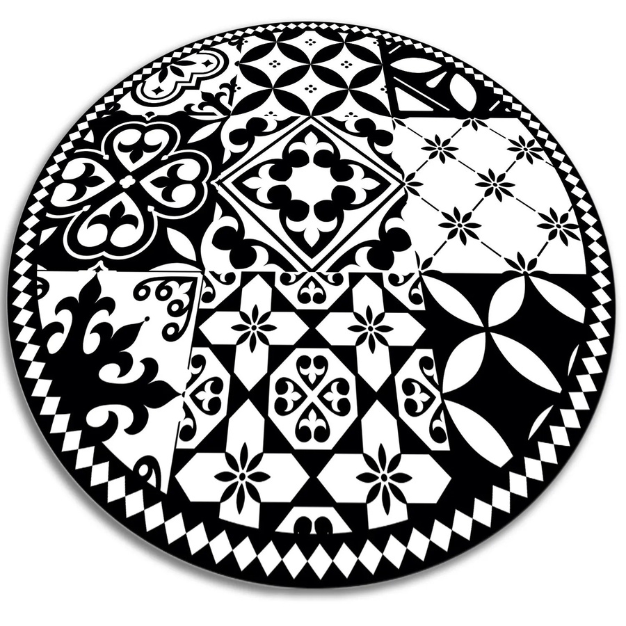 Tulup Teppich mit portugiesischem Mosaik-Muster in Schwarz, runder Vinyl-Teppich, Durchmesser: 100 cm - Bild 2