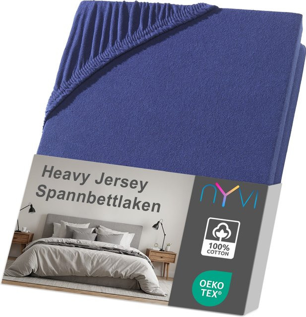 NYVI DreamScience Heavy Jersey Spannbettlaken aus Baumwolle, navyblau, B/T: 180 x 200 cm - Bild 1