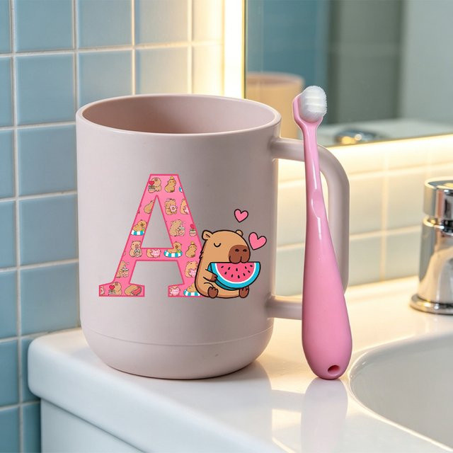 Potdemiel 2er-Set Zahnbürstenbecher mit Zahnbürste in Pink, Anime-Cartoon-Design für Kinder - Bild 1
