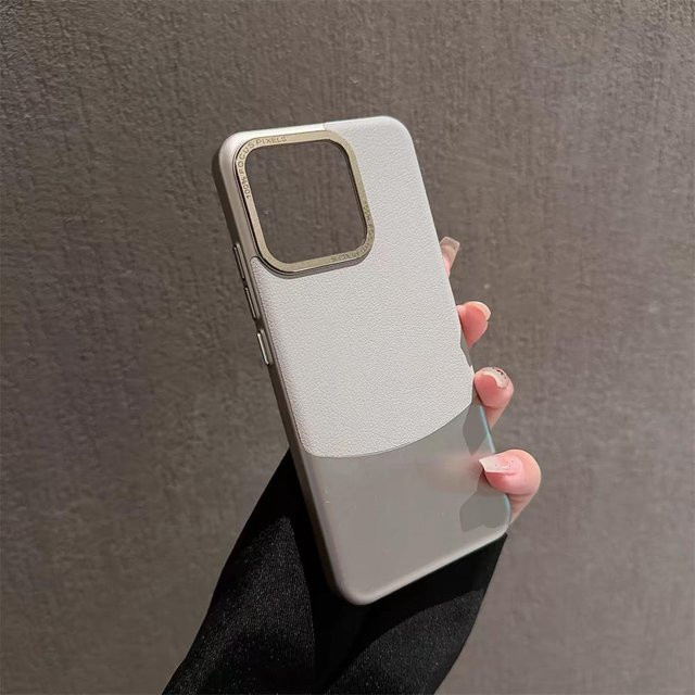 Stoßfeste Hybrid Handyhülle aus mattem Leder mit Metall-Linsenschutz für Xiaomi 15, 14, 13 Pro und 15 Pro in Grau - Bild 1