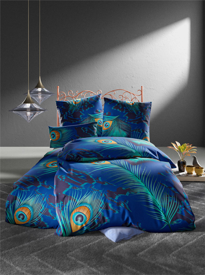 Bettwäsche wäschepur in Blau mit Graphic Animal Design aus Baumwolle, B/H: 155 x 220 cm - Bild 1
