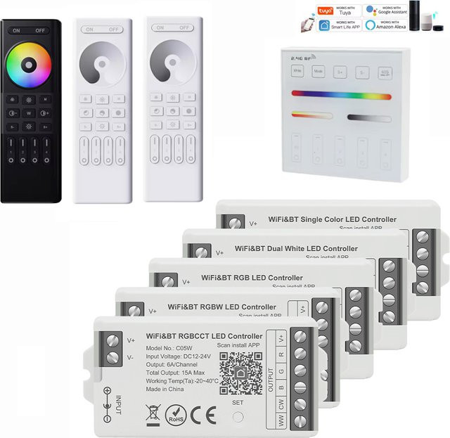 Teopek Tuya Wifi LED Controller C01W C05W Dimmer für CCT RGB CCTRGBW Licht mit App- und Sprachsteuerung via Alexa und Google Home, Schwarz - Bild 1