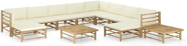 vidaXL 12-teiliges Garten-Lounge-Set aus Bambus mit cremeweißen Kissen - Bild 1