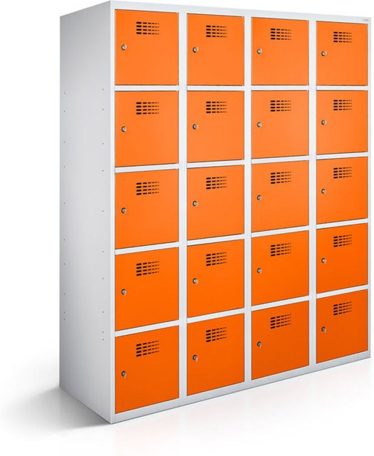 rotstahl Fächerschrank mit 20 Fächern in Orange und lichtgrauem Korpus, B/T/H: 120 x 50 x 180 cm - Bild 1