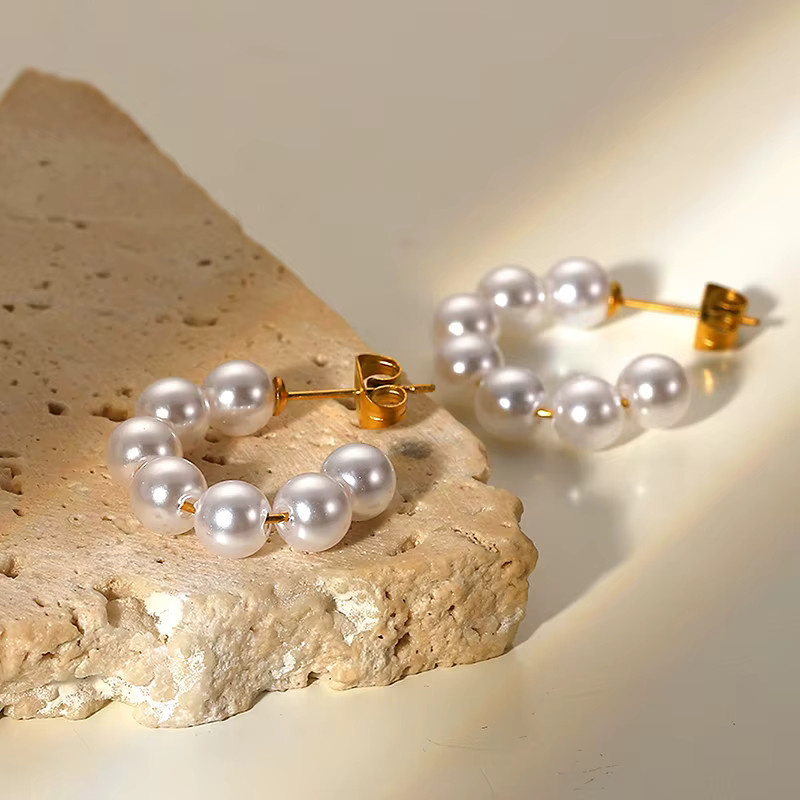 Loe Perlenohrringe, Edelstahl, Gold, Damen - Bild 3