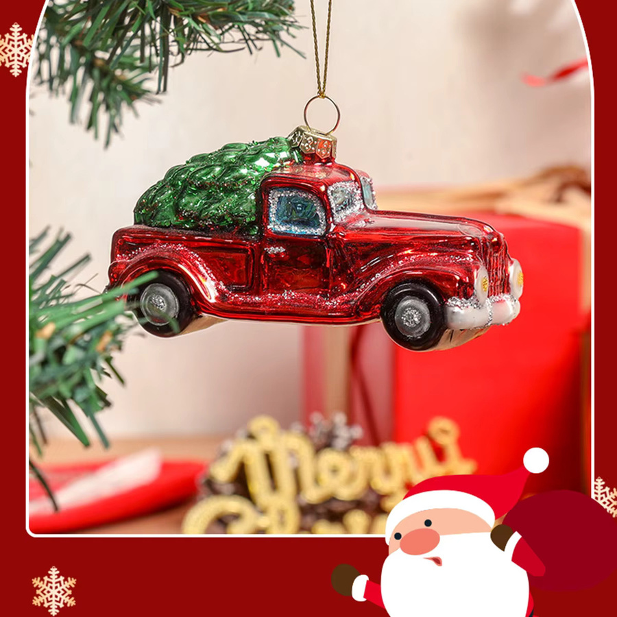 Mundgeblasener Weihnachts-LKW aus Glas als hängendes Ornament in Rot - Bild 5