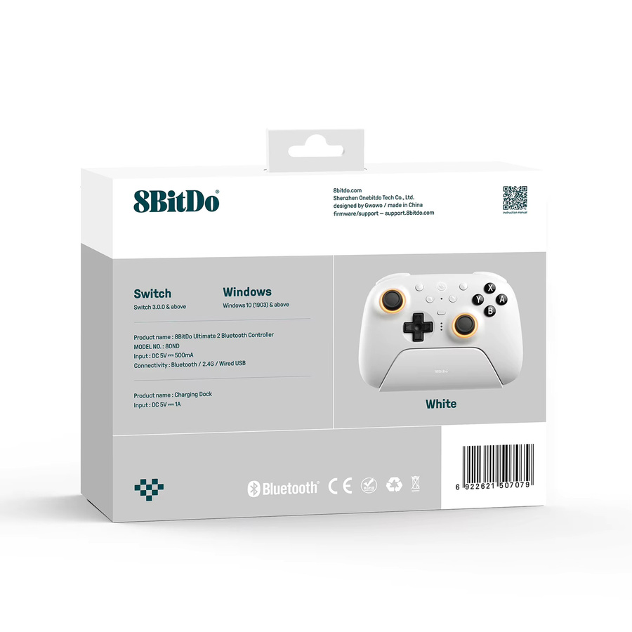 8BitDo Ultimate 2 Bluetooth-Controller in Weiß für Nintendo Switch und PC mit TMR-Joystick und Hall-Effekt-Trigger - Bild 2