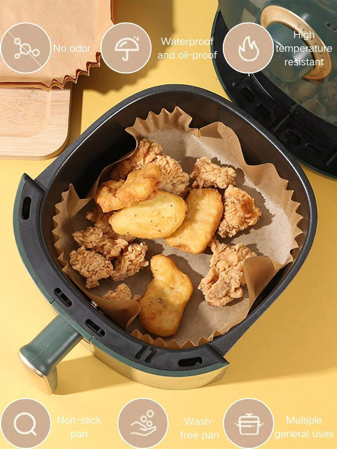 YOCITY Einweg Airfryer Backpapier in Braun, Antihaft Backmatte für Heißluftfritteusen und Mikrowellen, Öldicht und ideal zum Backen und Grillen - Bild 3
