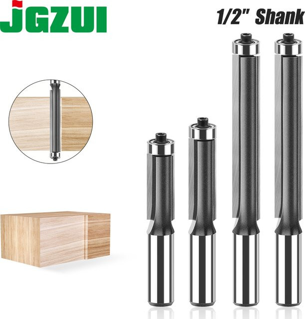 JGZUI Router Bit Set Extra Lange Gerade Fräser mit Lagern für Holzbearbeitung, Schaft: 12 mm (1/2 Zoll), Farbe: Silber - Bild 1