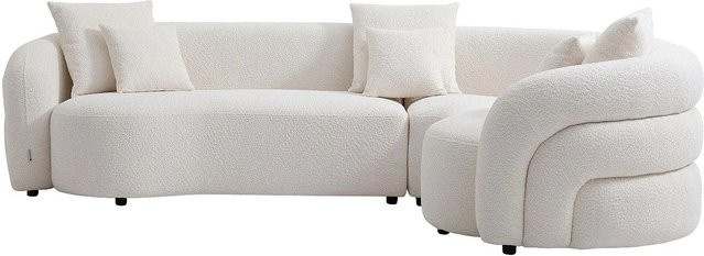 Maison Céphy Ecksofa in L-Form aus weißem Bouclé-Stoff ohne Schlaffunktion - Bild 1