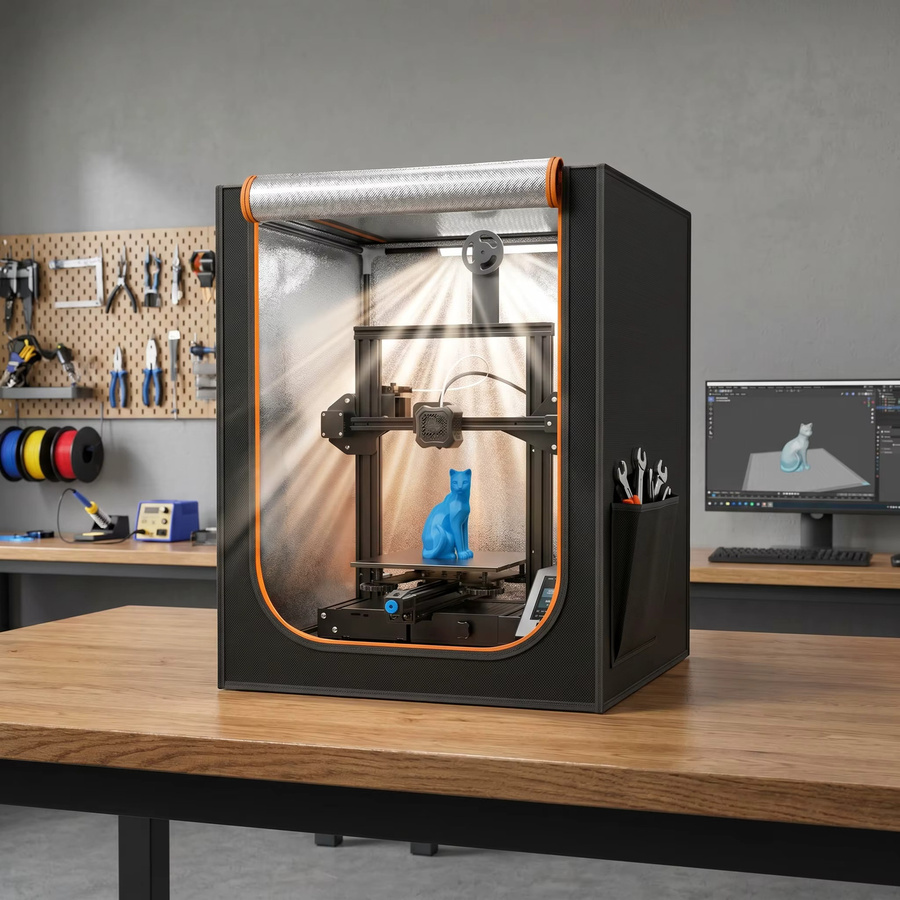 YOOPAI Universelles 3D-Drucker-Gehäuse für FDM-Drucker in Schwarz mit LED-Beleuchtung und konstanter Temperatur sowie wasserdichter Funktion - Bild 2