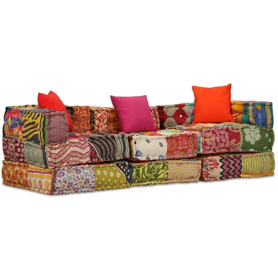 vidaXL 3-Sitzer Modularer Pouf Patchwork Stoff Multicolour B/T/H: 200 x 140 x 36 cm - Bild 2