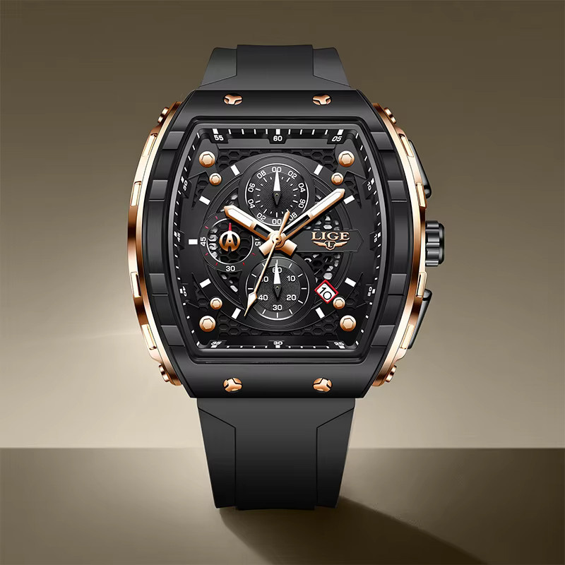 LIGE Armbanduhr, Chronograph, Quarz, Eckig, Schwarz, Herren - Bild 2
