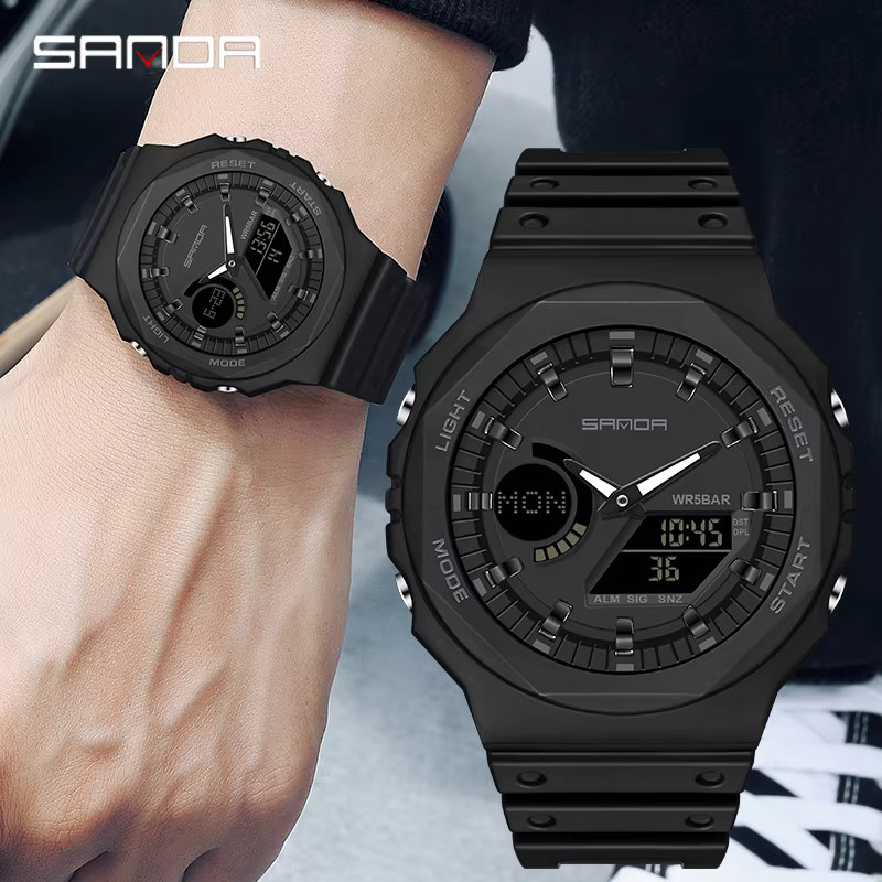 SANDA Armbanduhr Quarz, Analog-Digital, Schwarz, Kunststoff, Herren - Bild 4